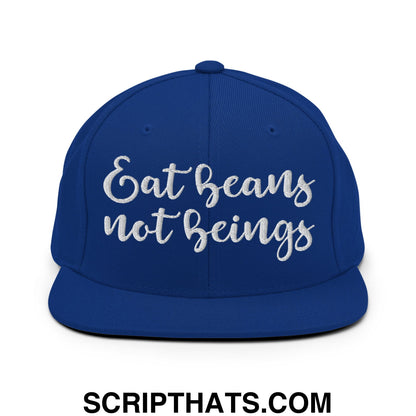 Eat Beans not Beings Embroidered Flat Bill Brim Snapback Hat Royal Blue