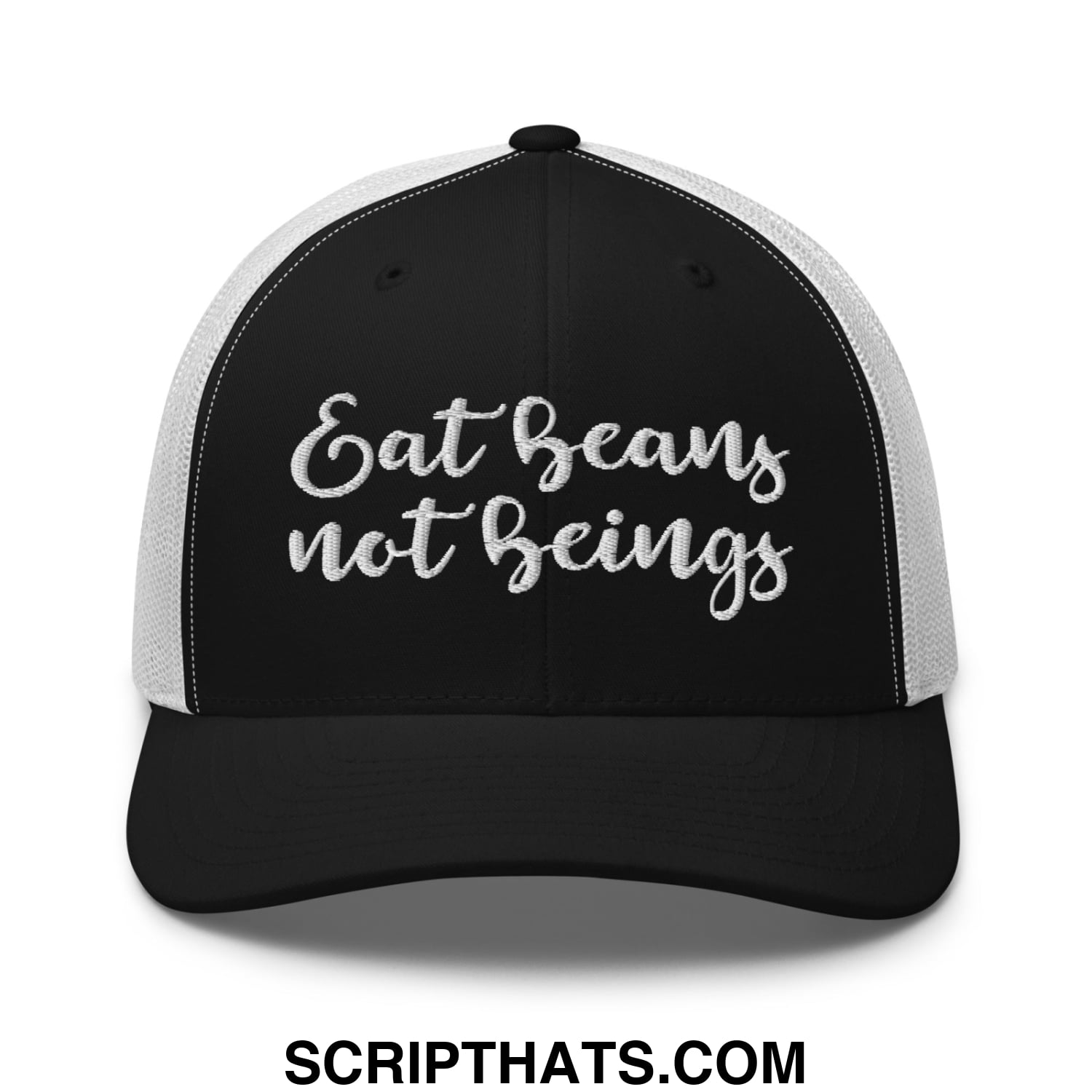 Eat Beans not Beings Embroidered Mesh Trucker Hat Black White