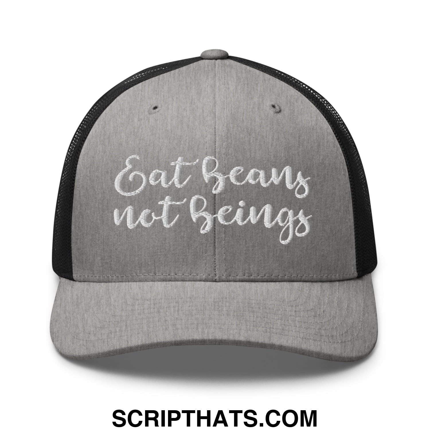 Eat Beans not Beings Embroidered Mesh Trucker Hat Heather Black