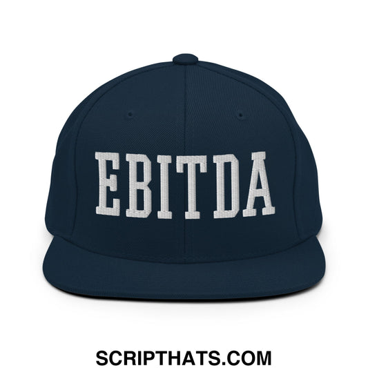 EBITDA Embroidered Flat Bill Brim Snapback Hat Dark Navy