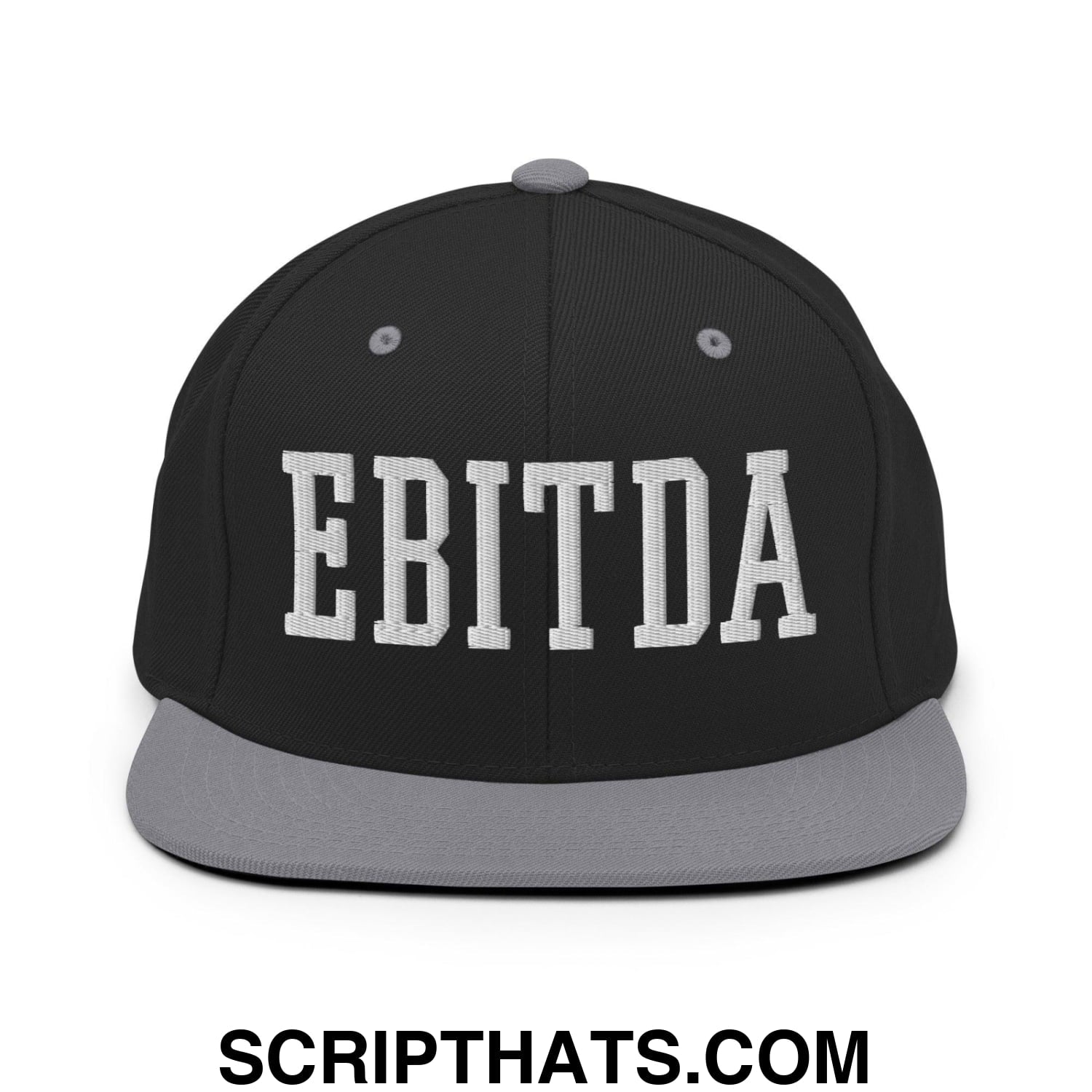 EBITDA Varsity Letterman Block Snapback Hat Black Silver