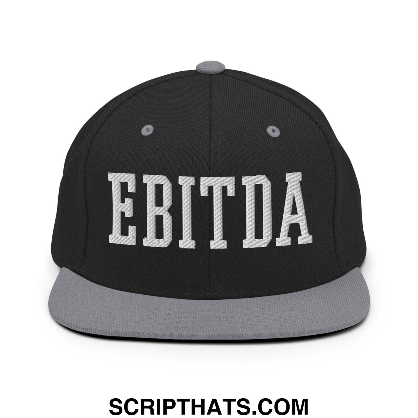 EBITDA Varsity Letterman Block Snapback Hat Black Silver