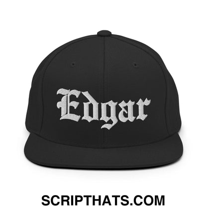 Edgar Old English Embroidered Flat Bill Brim Snapback Hat Black