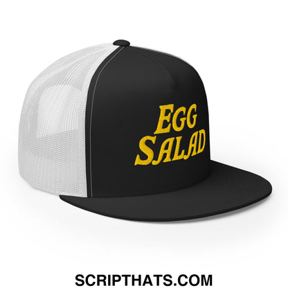 Egg Salad Embroidered Flat Bill Brim Mesh Trucker Hat Black White