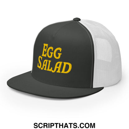 Egg Salad Embroidered Flat Bill Brim Mesh Trucker Hat Charcoal White