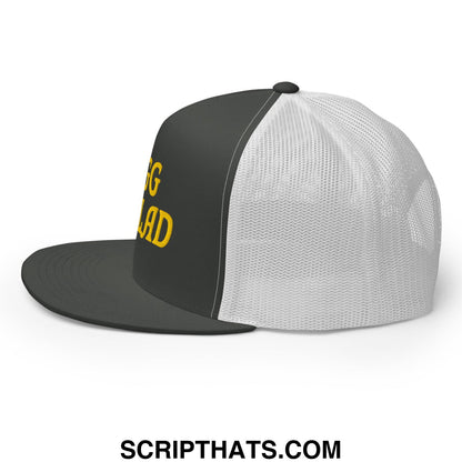 Egg Salad Embroidered Flat Bill Brim Mesh Trucker Hat Charcoal White