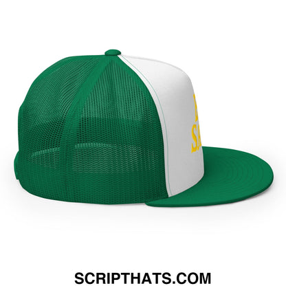 Egg Salad Embroidered Flat Bill Brim Mesh Trucker Hat Kelly White Kelly