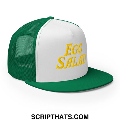 Egg Salad Embroidered Flat Bill Brim Mesh Trucker Hat Kelly White Kelly