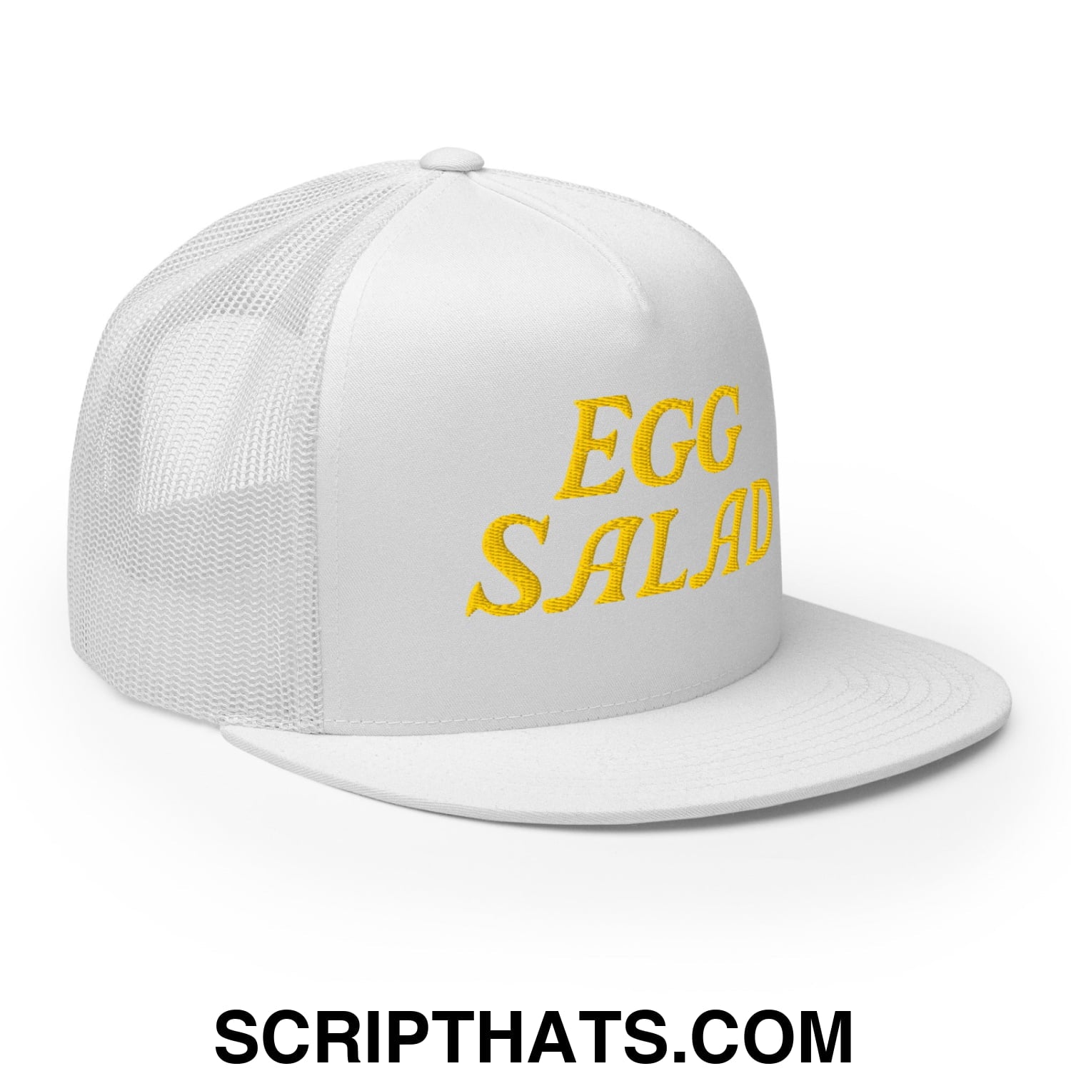 Egg Salad Embroidered Flat Bill Brim Mesh Trucker Hat Default Title