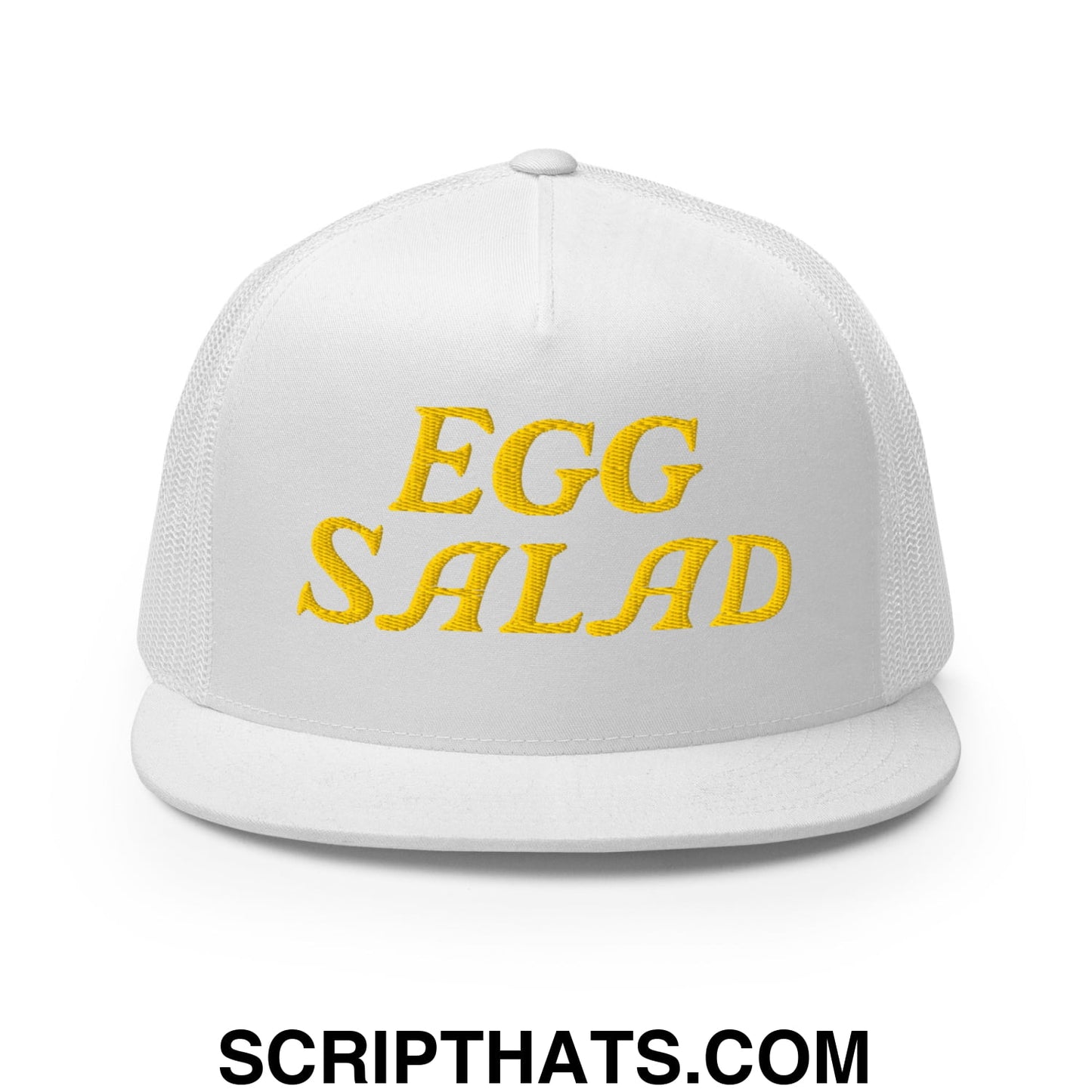 Egg Salad Embroidered Flat Bill Brim Mesh Trucker Hat Default Title