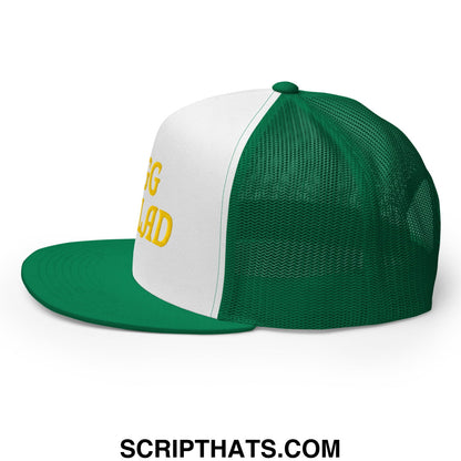 Egg Salad Embroidered Flat Bill Brim Mesh Trucker Hat Kelly White Kelly