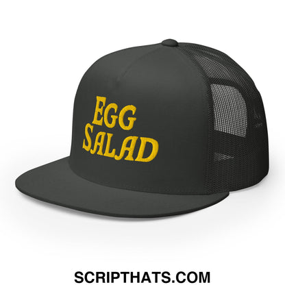 Egg Salad Embroidered Flat Bill Brim Mesh Trucker Hat Charcoal