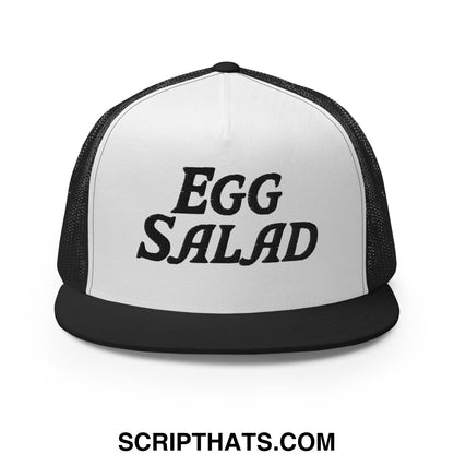 Egg Salad Embroidered Flat Bill Brim Mesh Trucker Hat Black White Black