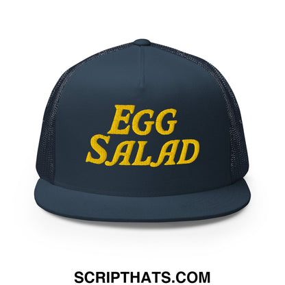 Egg Salad Embroidered Flat Bill Brim Mesh Trucker Hat Navy