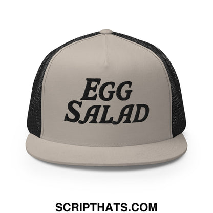 Egg Salad Embroidered Flat Bill Brim Mesh Trucker Hat Silver Black