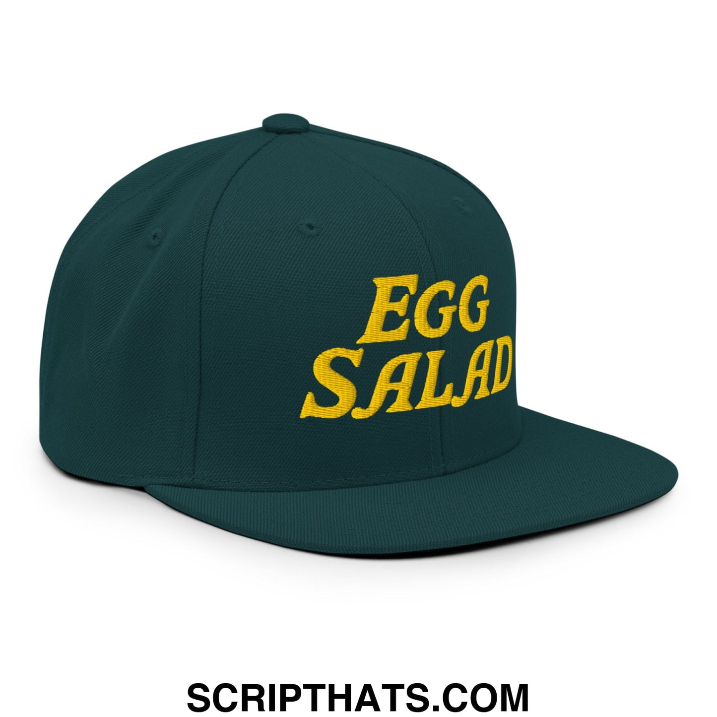 Egg Salad Embroidered Flat Bill Brim Snapback Hat Spruce