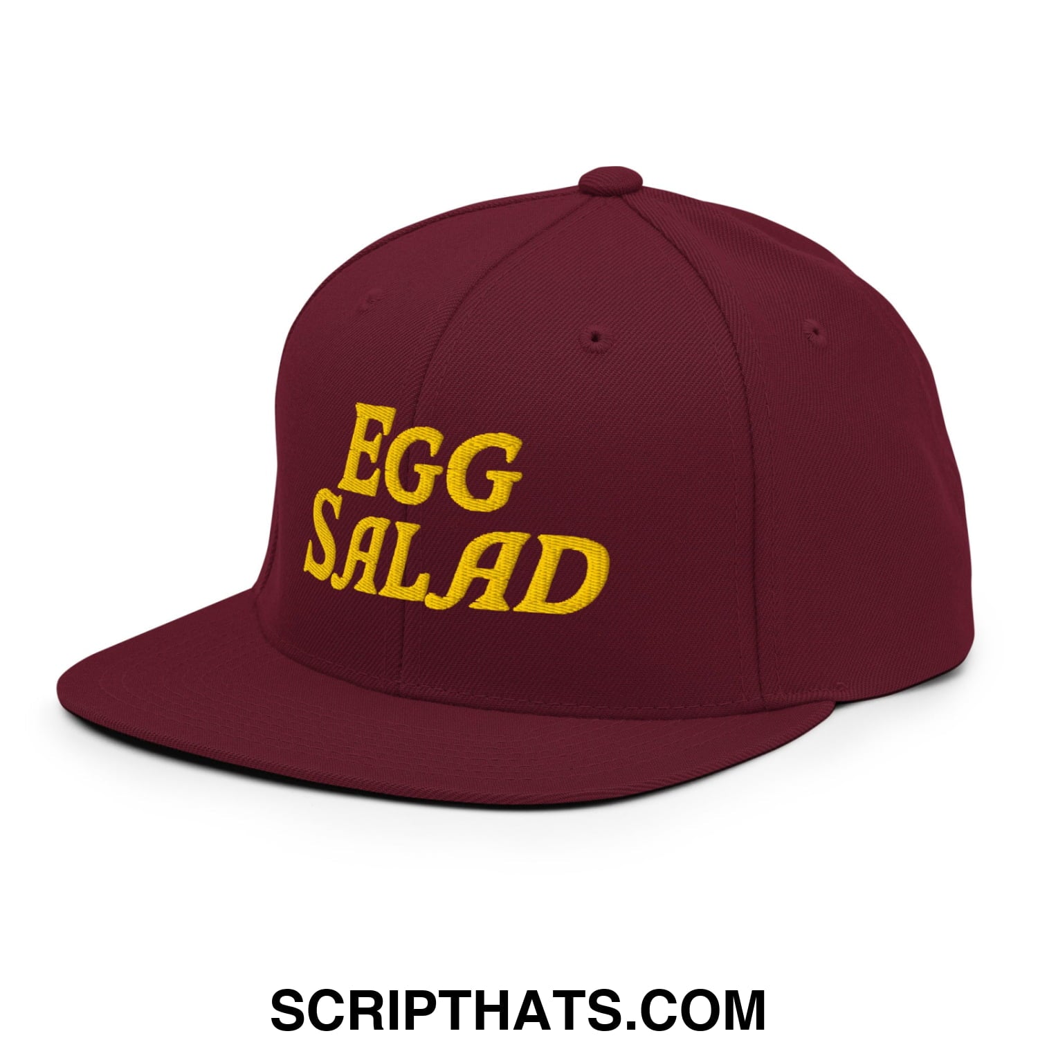 Egg Salad Embroidered Flat Bill Brim Snapback Hat Maroon