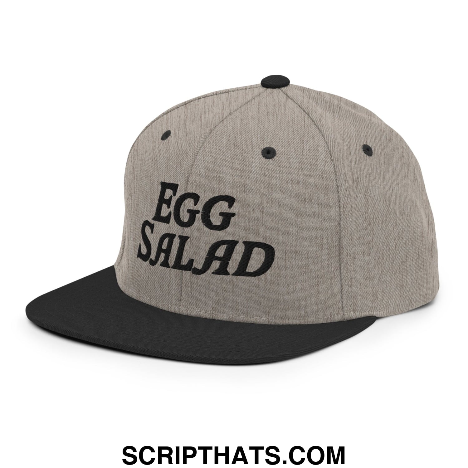 Egg Salad Embroidered Flat Bill Brim Snapback Hat Heather Black