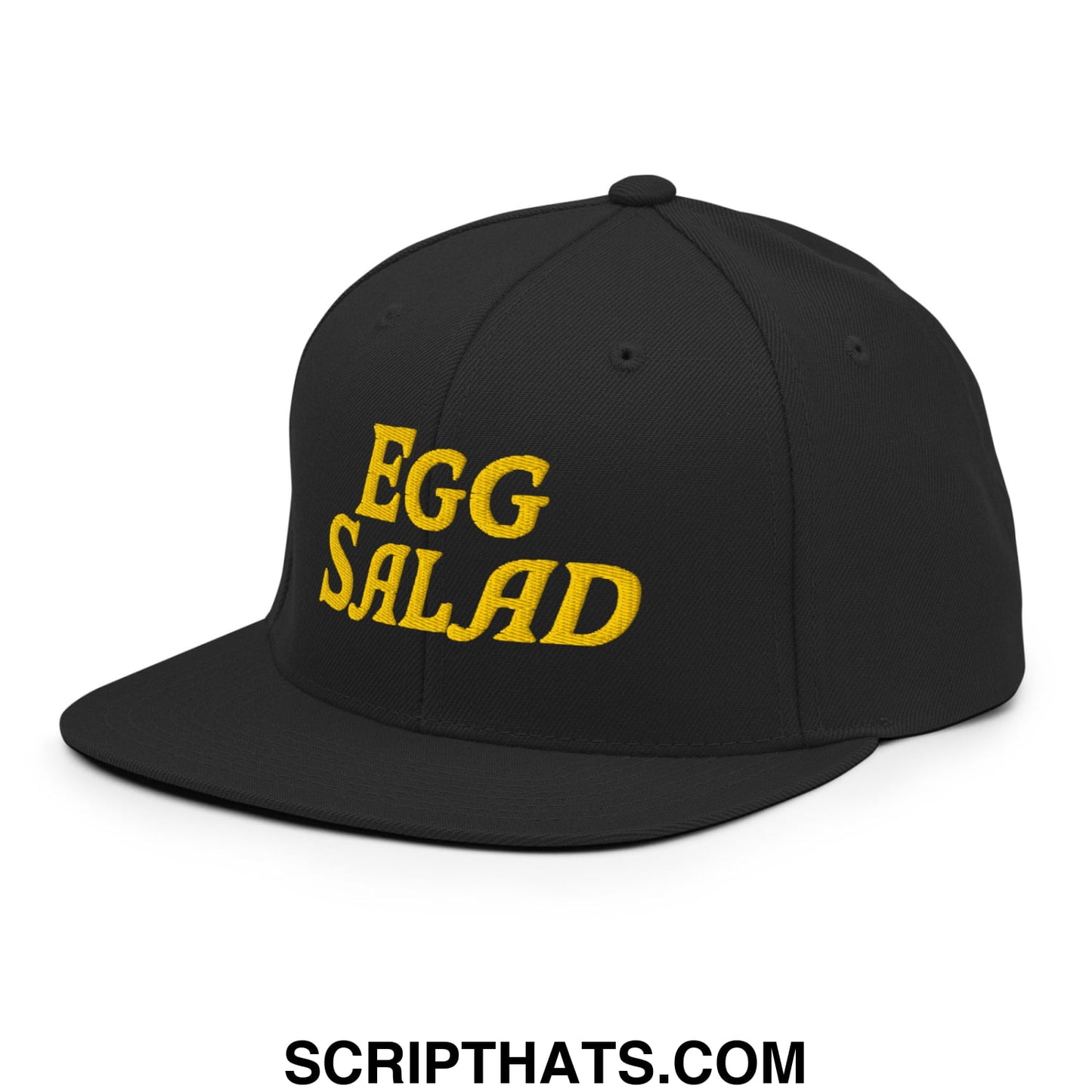 Egg Salad Embroidered Flat Bill Brim Snapback Hat Black