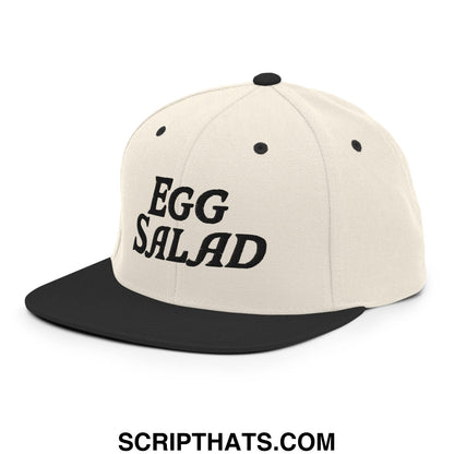 Egg Salad Embroidered Flat Bill Brim Snapback Hat Natural Black