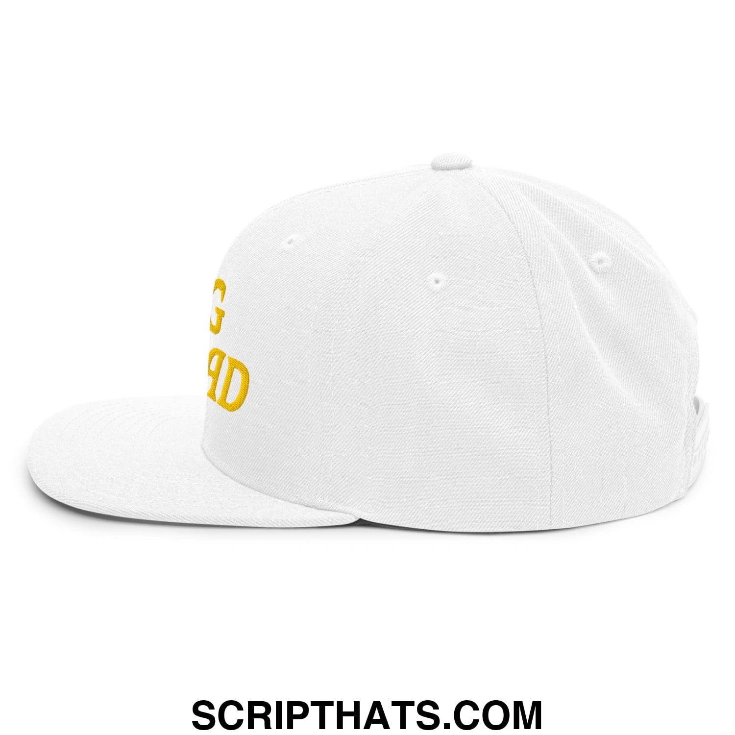 Egg Salad Embroidered Flat Bill Brim Snapback Hat White