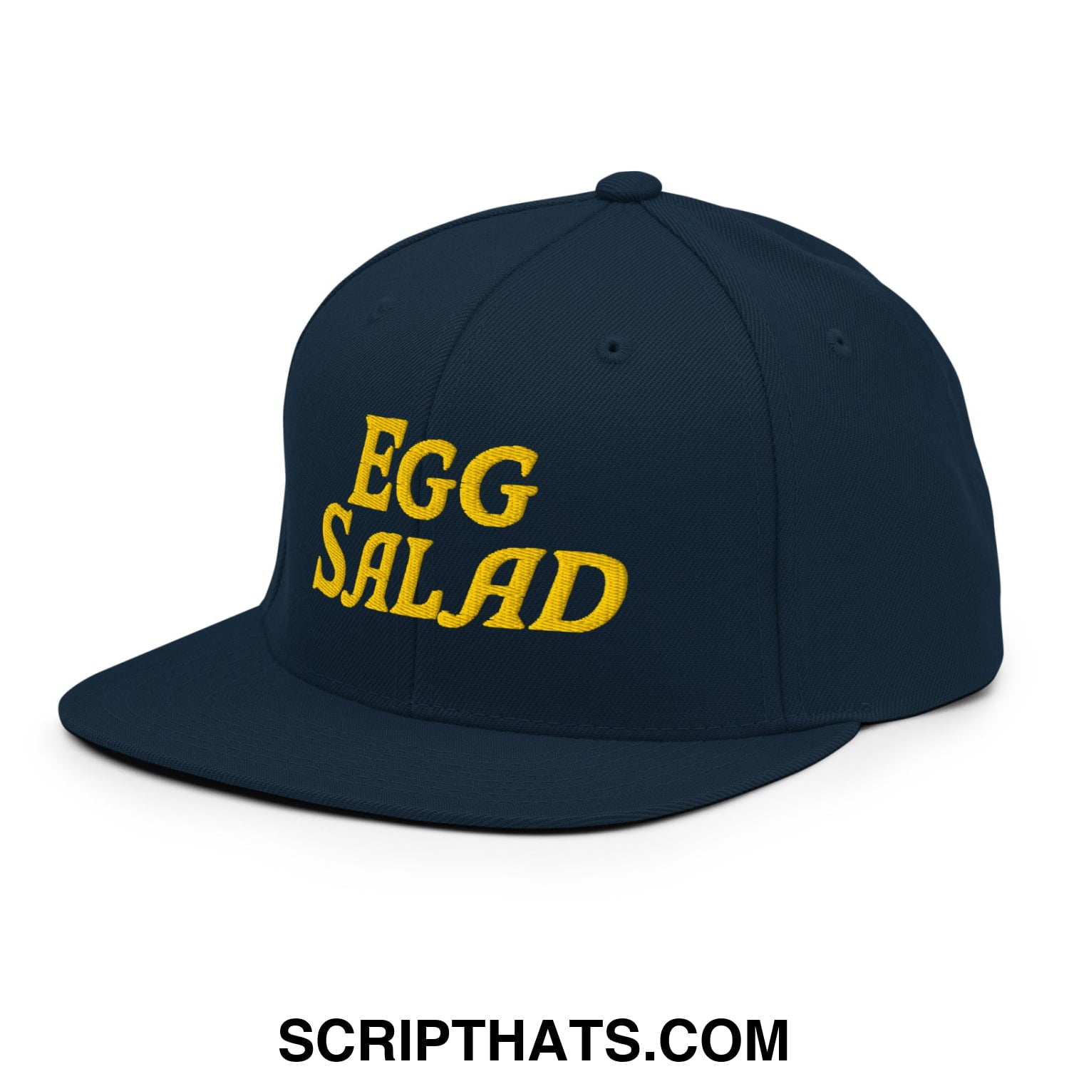 Egg Salad Embroidered Flat Bill Brim Snapback Hat Dark Navy