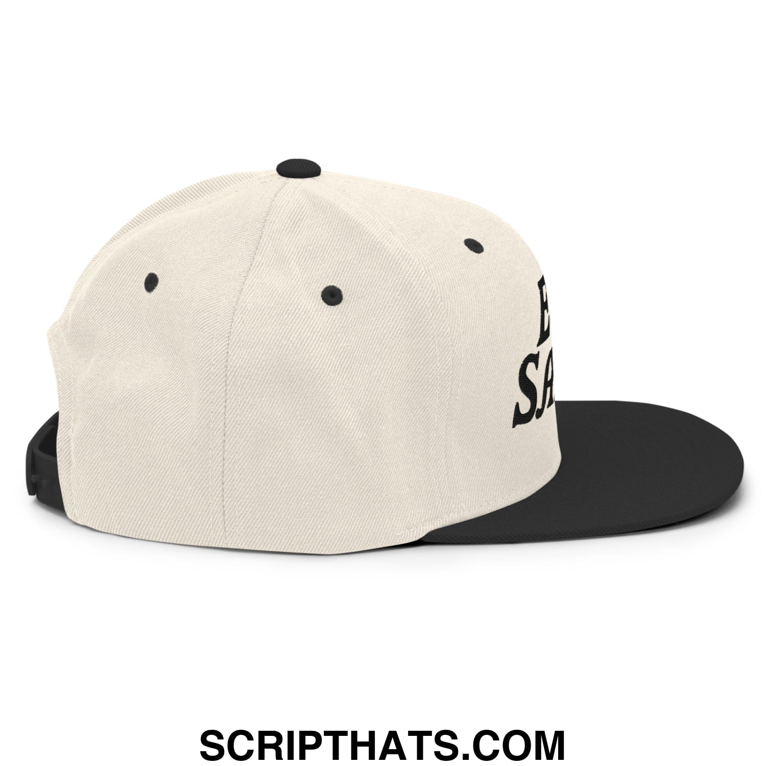 Egg Salad Embroidered Flat Bill Brim Snapback Hat Natural Black