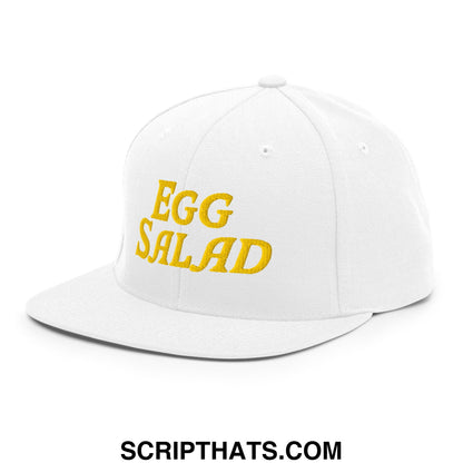 Egg Salad Embroidered Flat Bill Brim Snapback Hat White