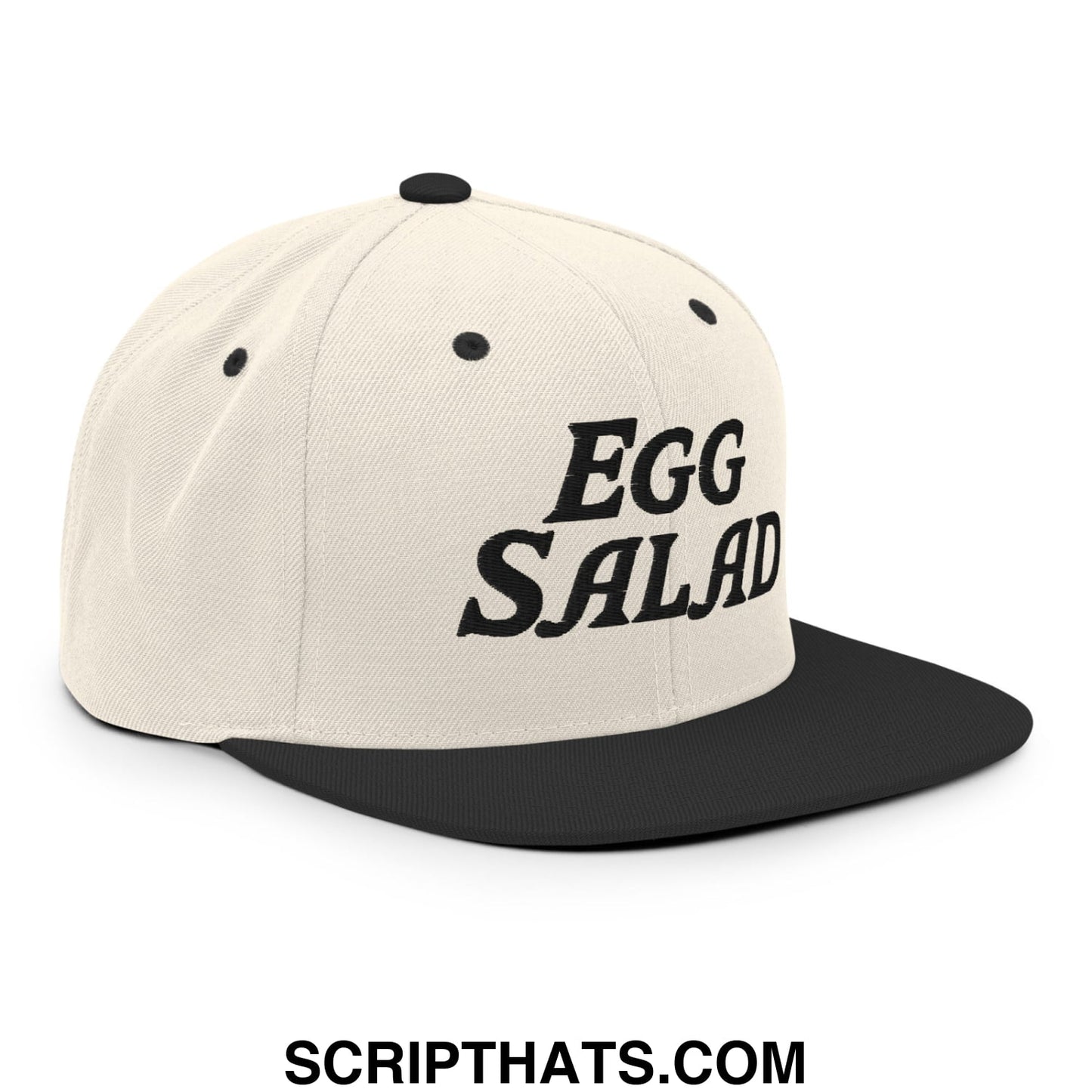 Egg Salad Embroidered Flat Bill Brim Snapback Hat Natural Black