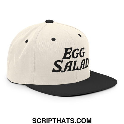 Egg Salad Embroidered Flat Bill Brim Snapback Hat Natural Black