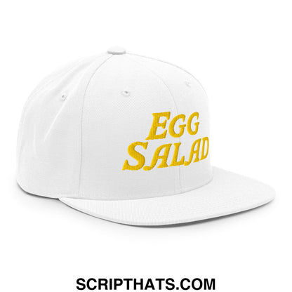 Egg Salad Embroidered Flat Bill Brim Snapback Hat White