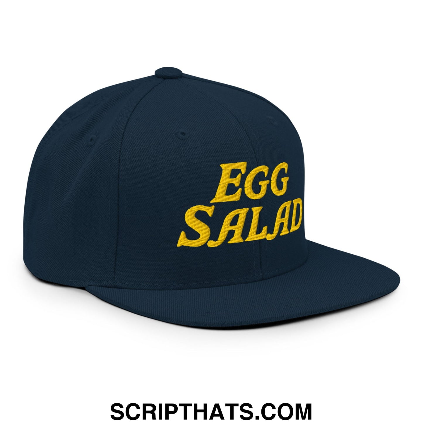 Egg Salad Embroidered Flat Bill Brim Snapback Hat Dark Navy