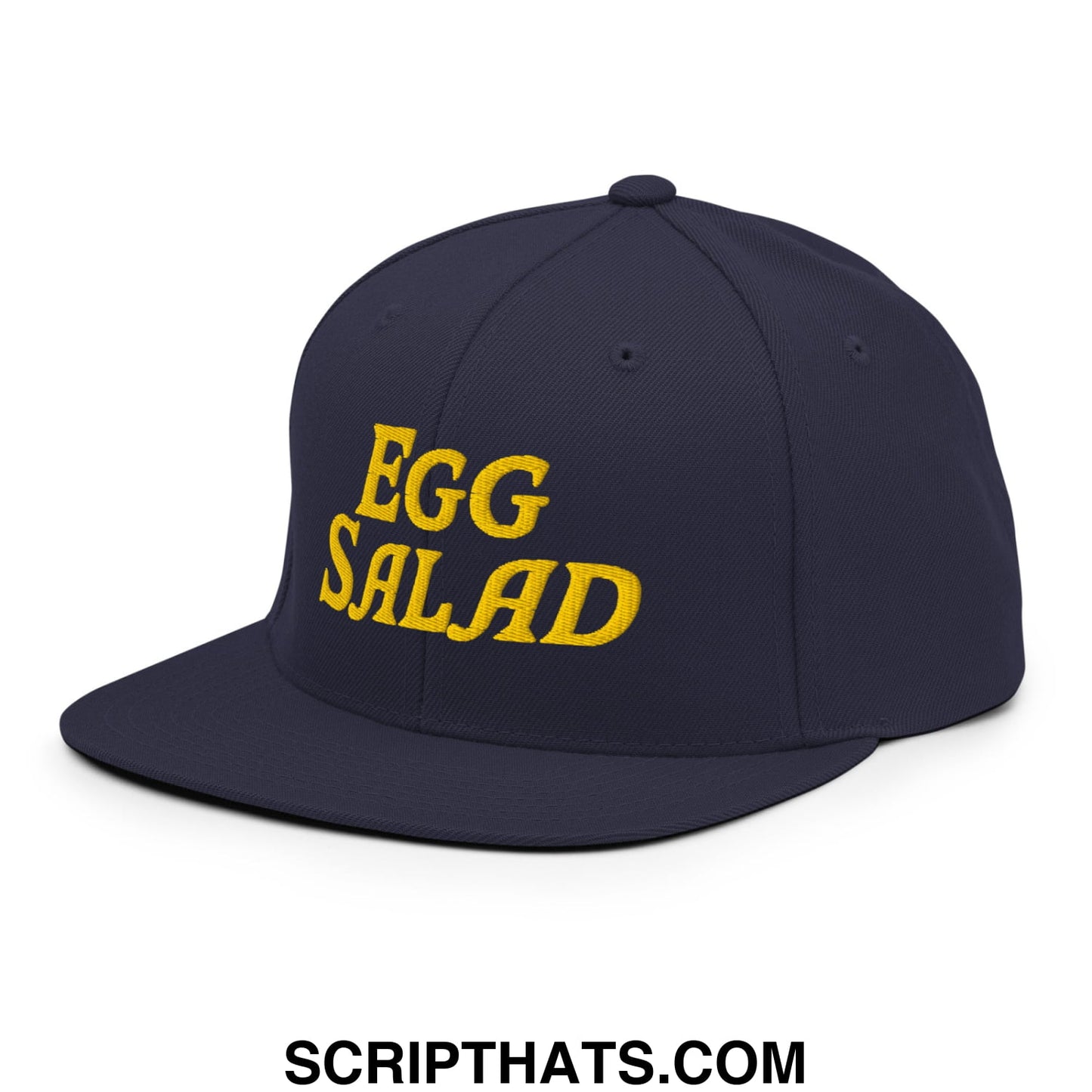 Egg Salad Embroidered Flat Bill Brim Snapback Hat Navy