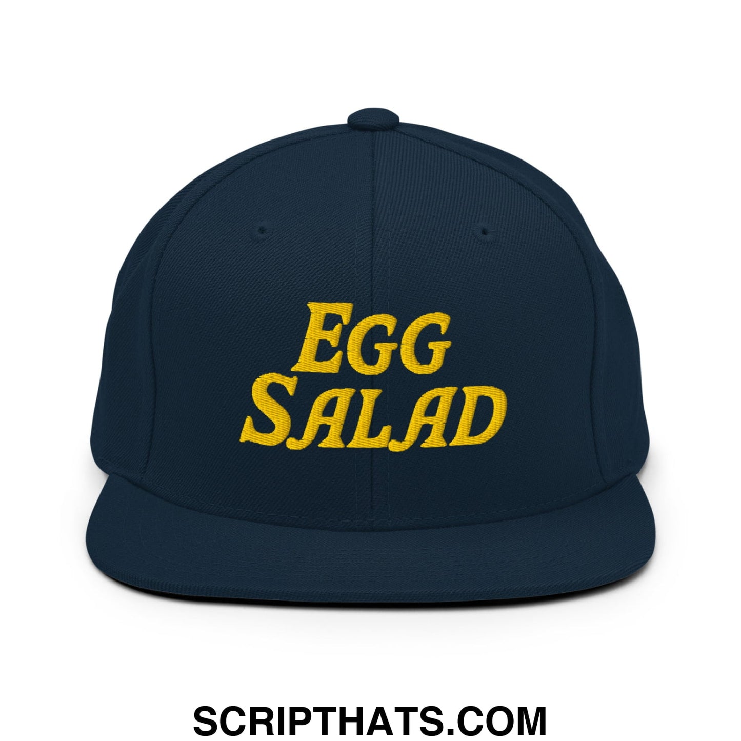 Egg Salad Embroidered Flat Bill Brim Snapback Hat Dark Navy