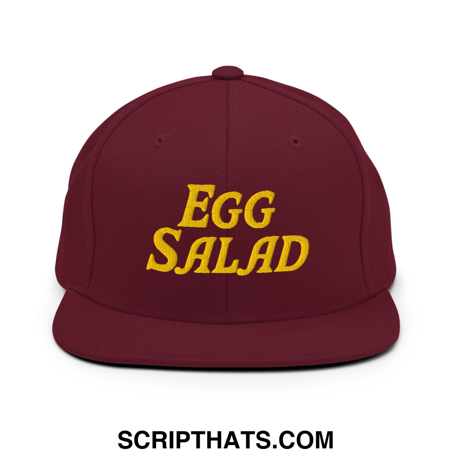 Egg Salad Embroidered Flat Bill Brim Snapback Hat Maroon