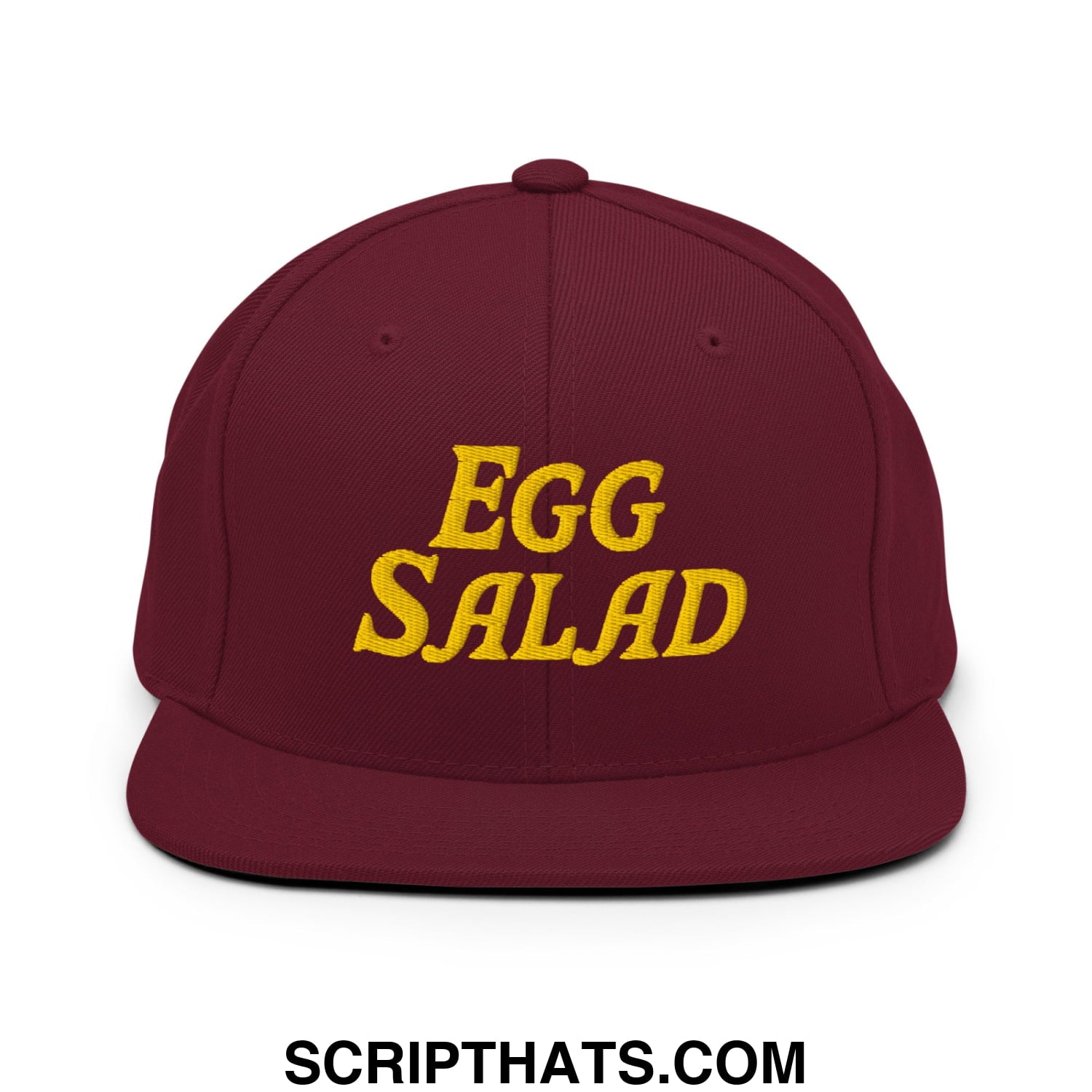 Egg Salad Embroidered Flat Bill Brim Snapback Hat Maroon