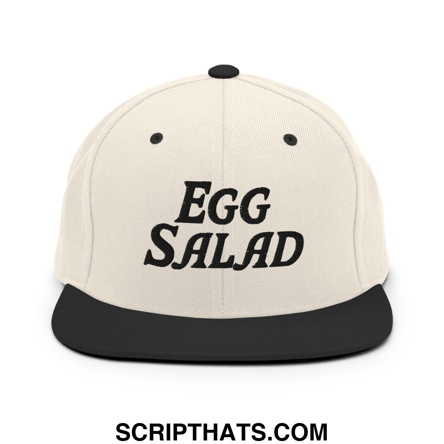 Egg Salad Embroidered Flat Bill Brim Snapback Hat Natural Black