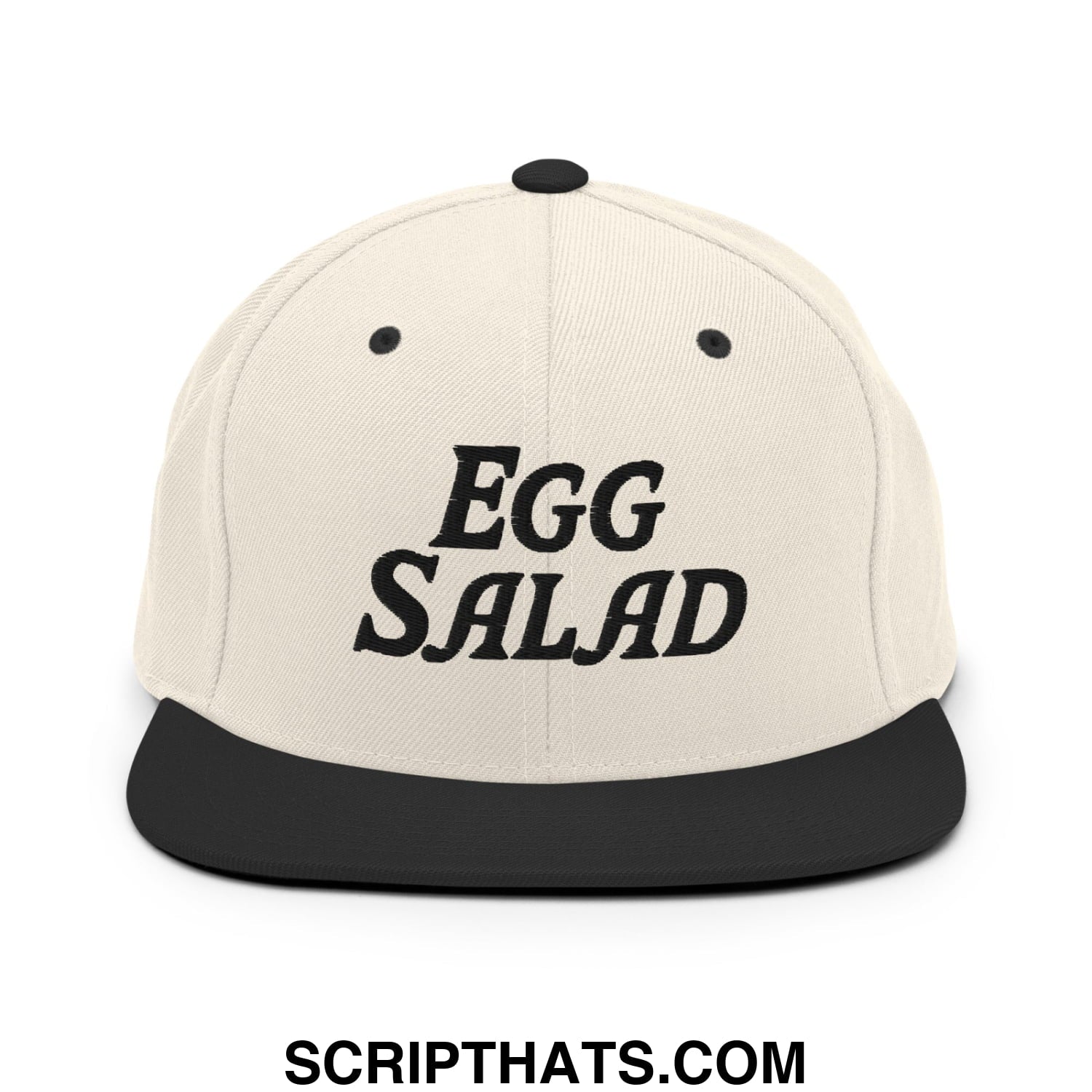 Egg Salad Embroidered Flat Bill Brim Snapback Hat Natural Black