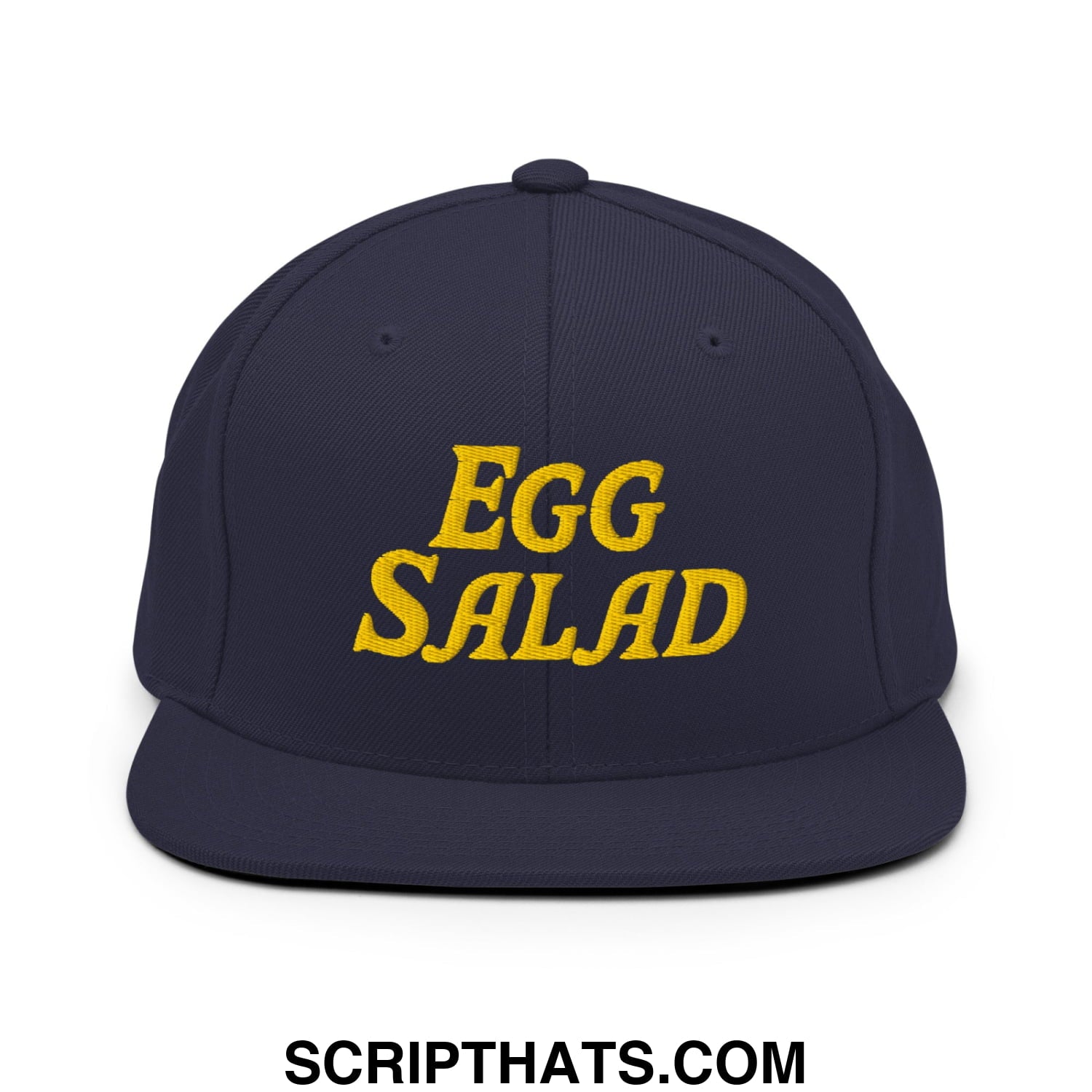 Egg Salad Embroidered Flat Bill Brim Snapback Hat Navy
