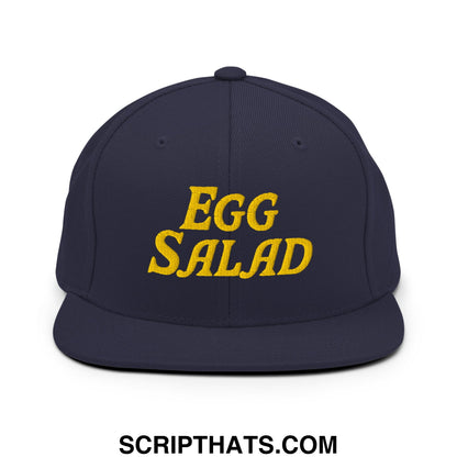 Egg Salad Embroidered Flat Bill Brim Snapback Hat Navy