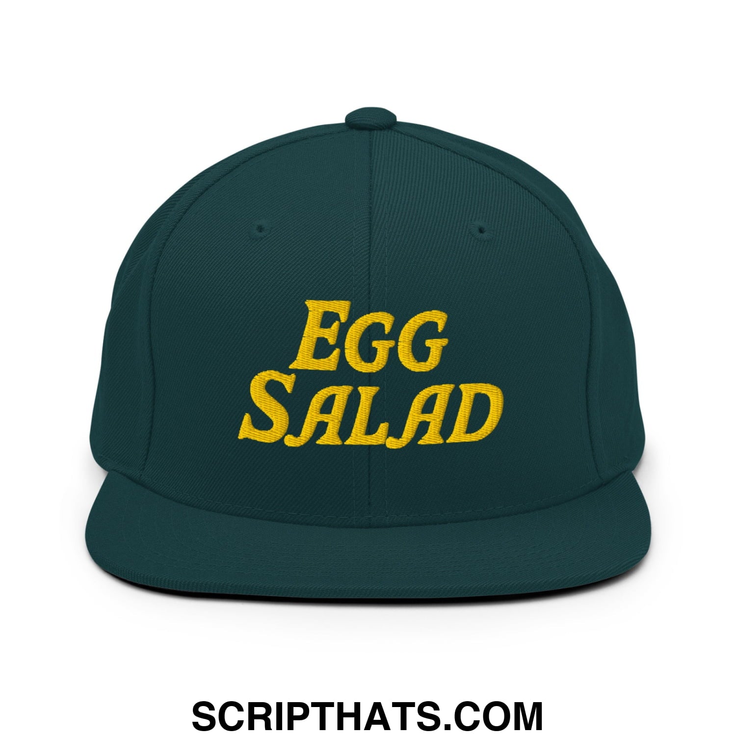Egg Salad Embroidered Flat Bill Brim Snapback Hat Spruce