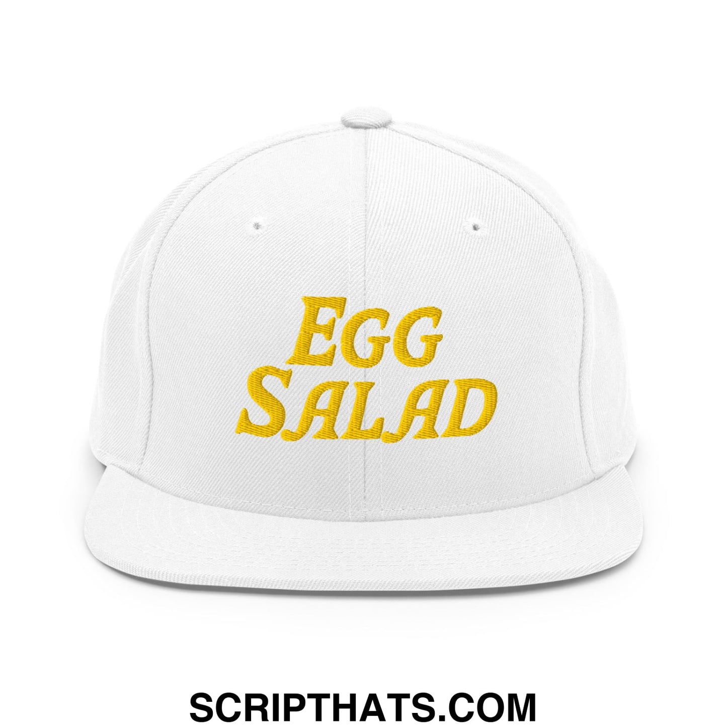 Egg Salad Embroidered Flat Bill Brim Snapback Hat White