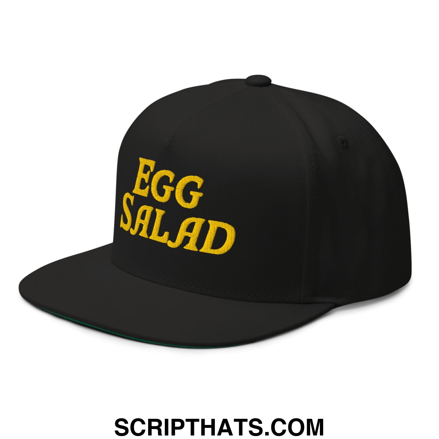 Egg Salad Embroidered Flat Brim Bill Golf 5 Panel Snapback Hat Black