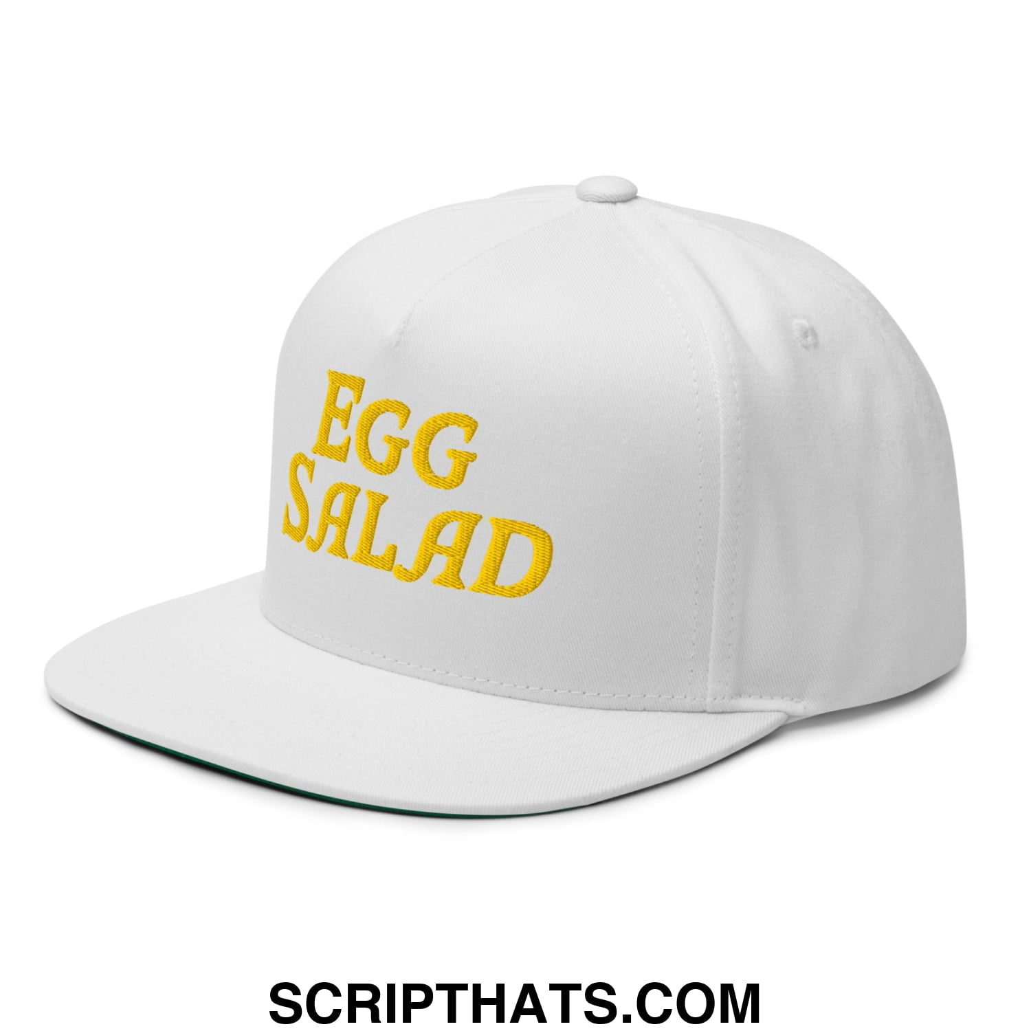 Egg Salad Embroidered Flat Brim Bill Golf 5 Panel Snapback Hat White