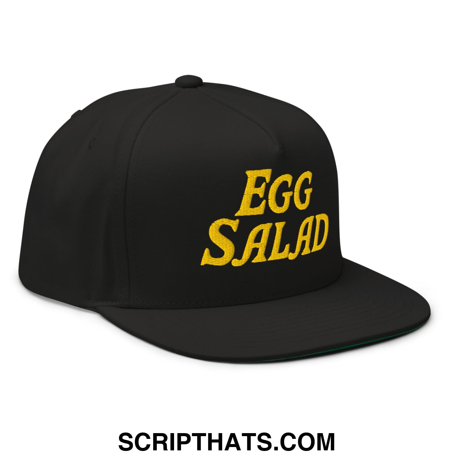 Egg Salad Embroidered Flat Brim Bill Golf 5 Panel Snapback Hat Black