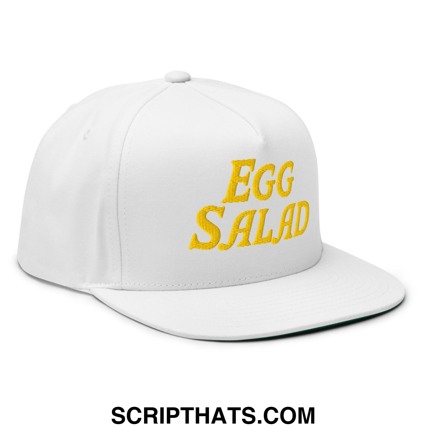 Egg Salad Embroidered Flat Brim Bill Golf 5 Panel Snapback Hat White