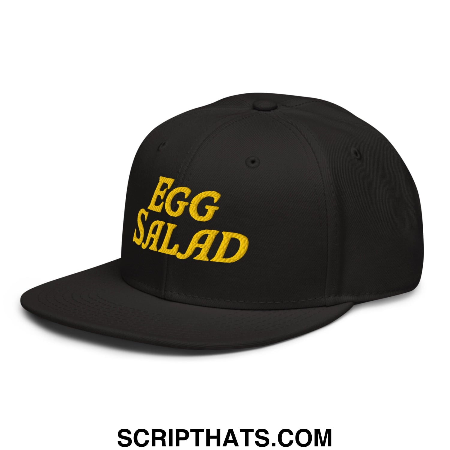 Egg Salad Embroidered Flat Brim Bill Snapback Hat Black