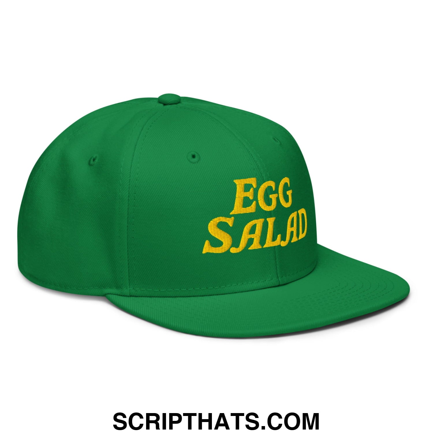 Egg Salad Embroidered Flat Brim Bill Snapback Hat Kelly Green
