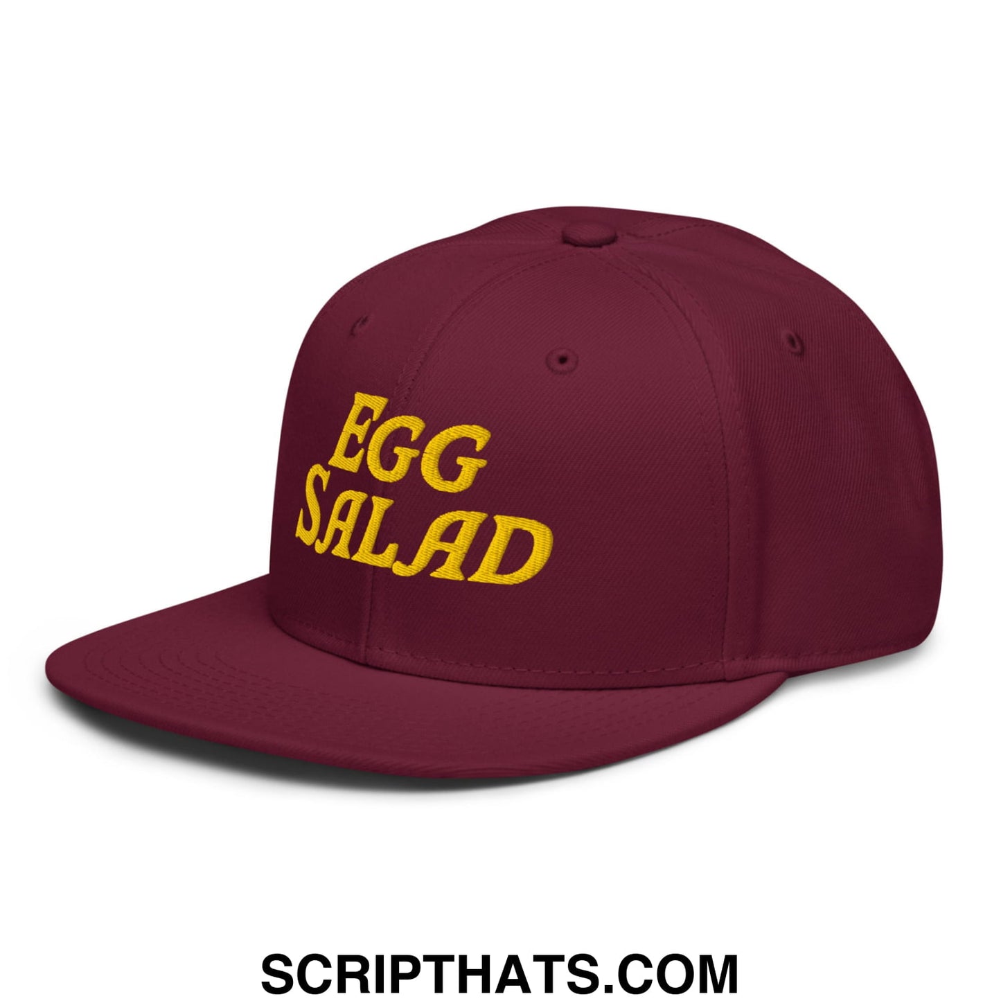 Egg Salad Embroidered Flat Brim Bill Snapback Hat Burgundy maroon