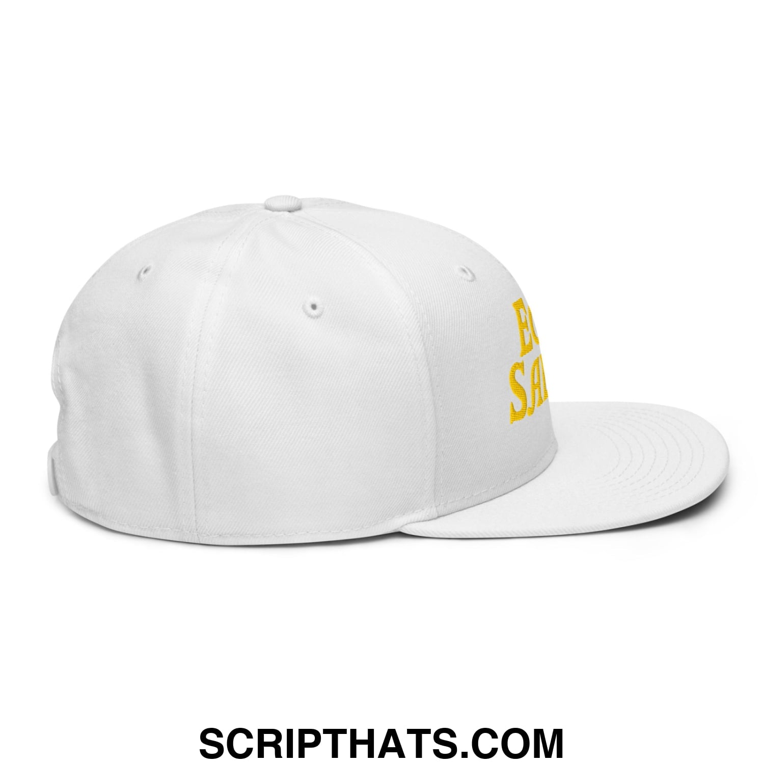 Egg Salad Embroidered Flat Brim Bill Snapback Hat White